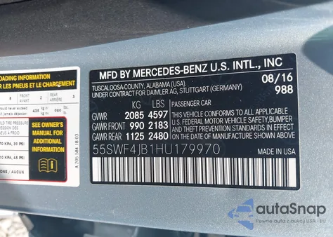 2017 Mercedes-Benz C 300 Luxury/Sport из США, поврежденный, VIN 55SWF4JB1HU179970